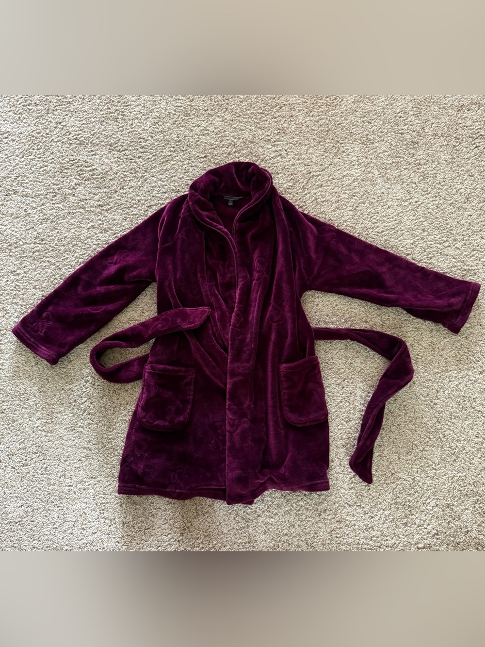 Victoria’s Secret Plush Fleece Robe Burgundy Wine Purple XS/S Belted Soft